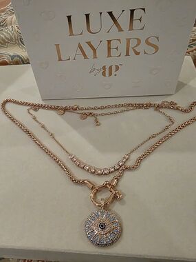 Vp Evil Eye - Rose Gold Multi-Strand Pendant Necklace with Blue & Clear Stones